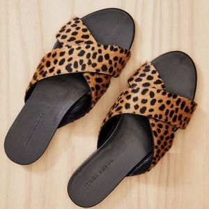 Jenni Kayne pony hair crossover cheetah sandal